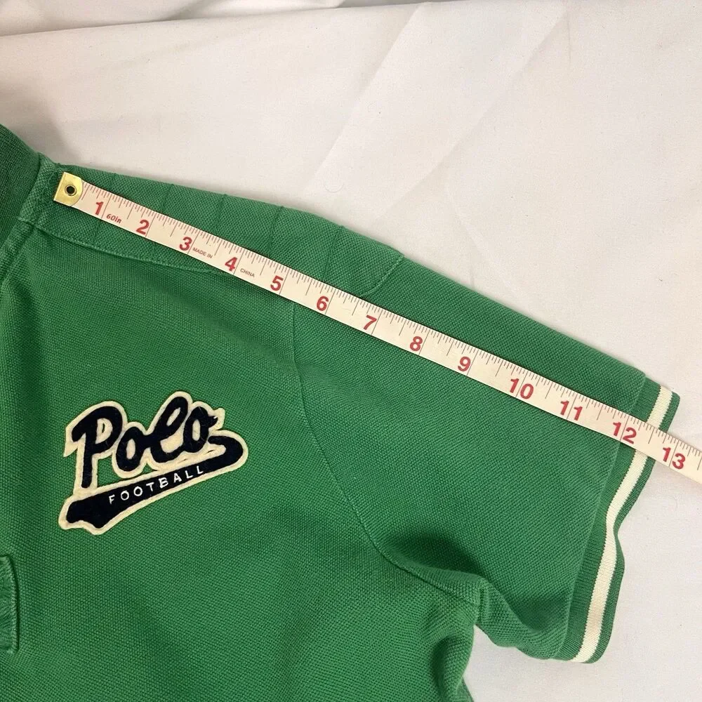 Polo Ralph Lauren Football Rugby Shirt Green Custom Fit Men’s Medium M Patches